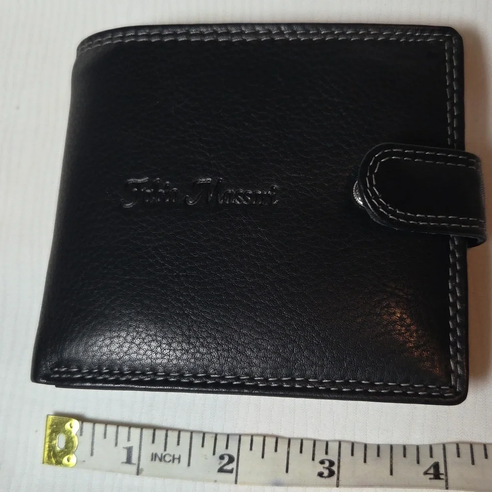 Fabio Massari Black Leather Men's Wallet with Snap Closure,(New Without Box).